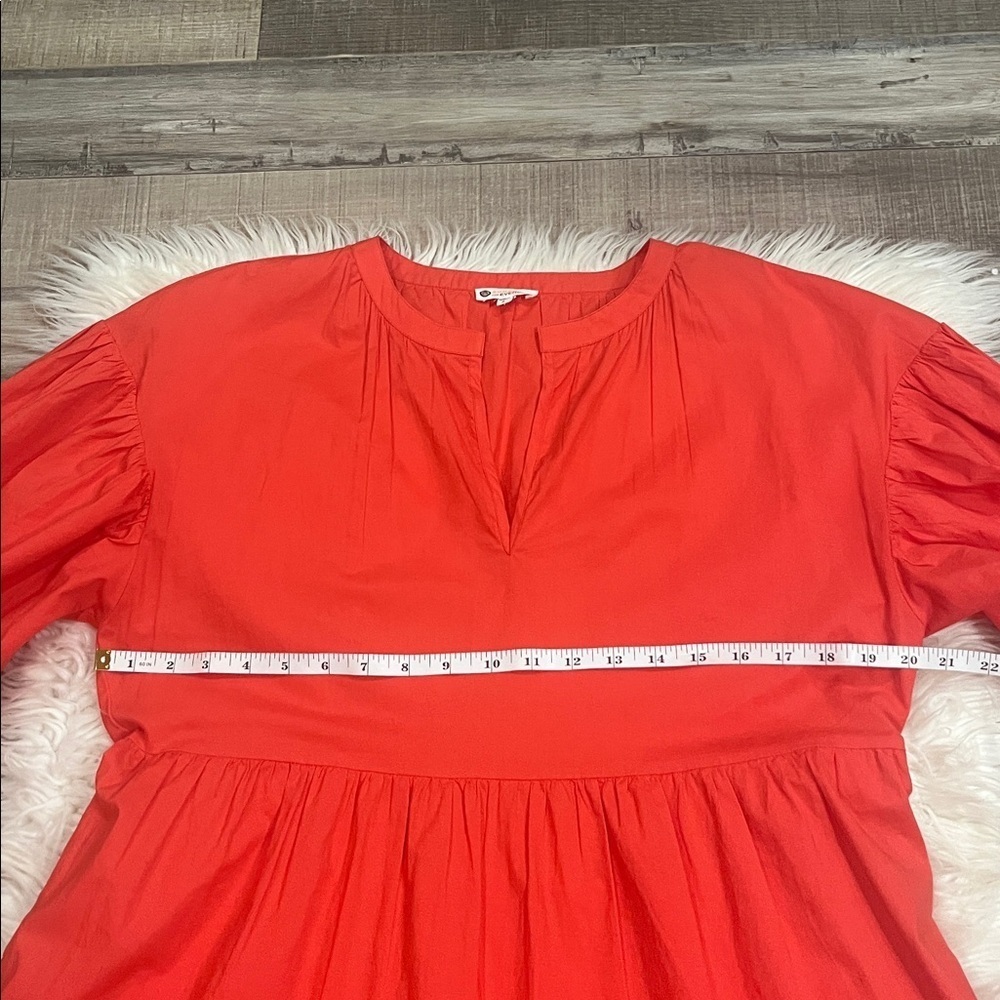 Sundry x Evereve The Anywhere dress cotton poplin tiered bright coral L - Picture 10 of 11